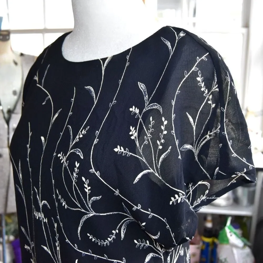Carole Little 2pc Black Floral Vines Top & Skirt Set Evening USA M-L